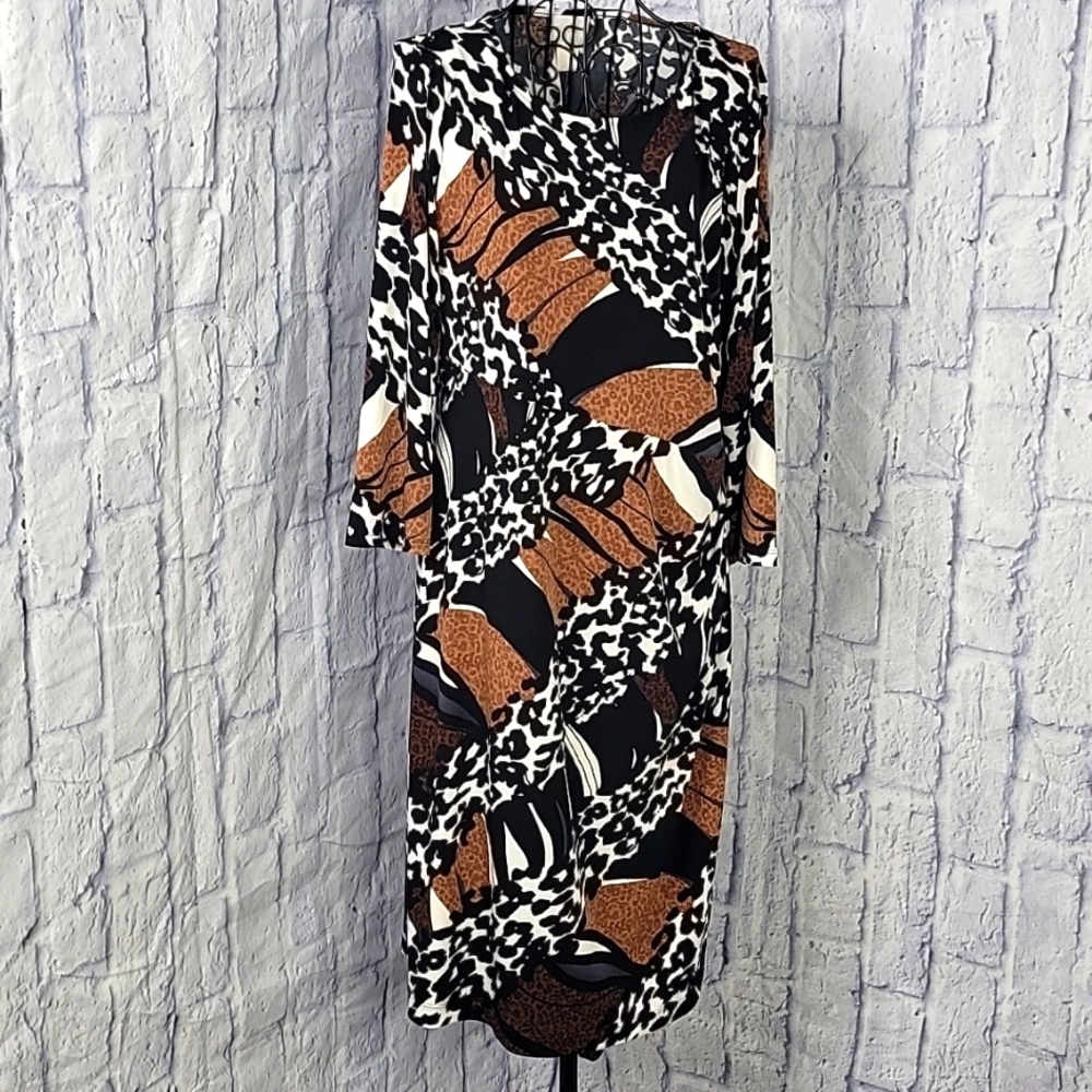 CHICO'S Animal Print Black, Brown, White, and Blue Shift Dress Size 1/Medium